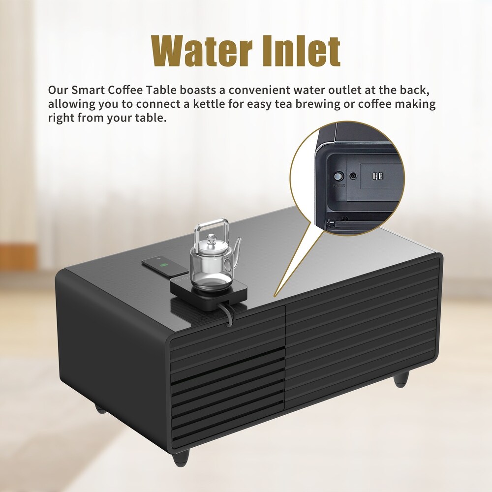 Smart Coffee Table w/ Fridge Drawer/ Charging Station/ Water Interface
