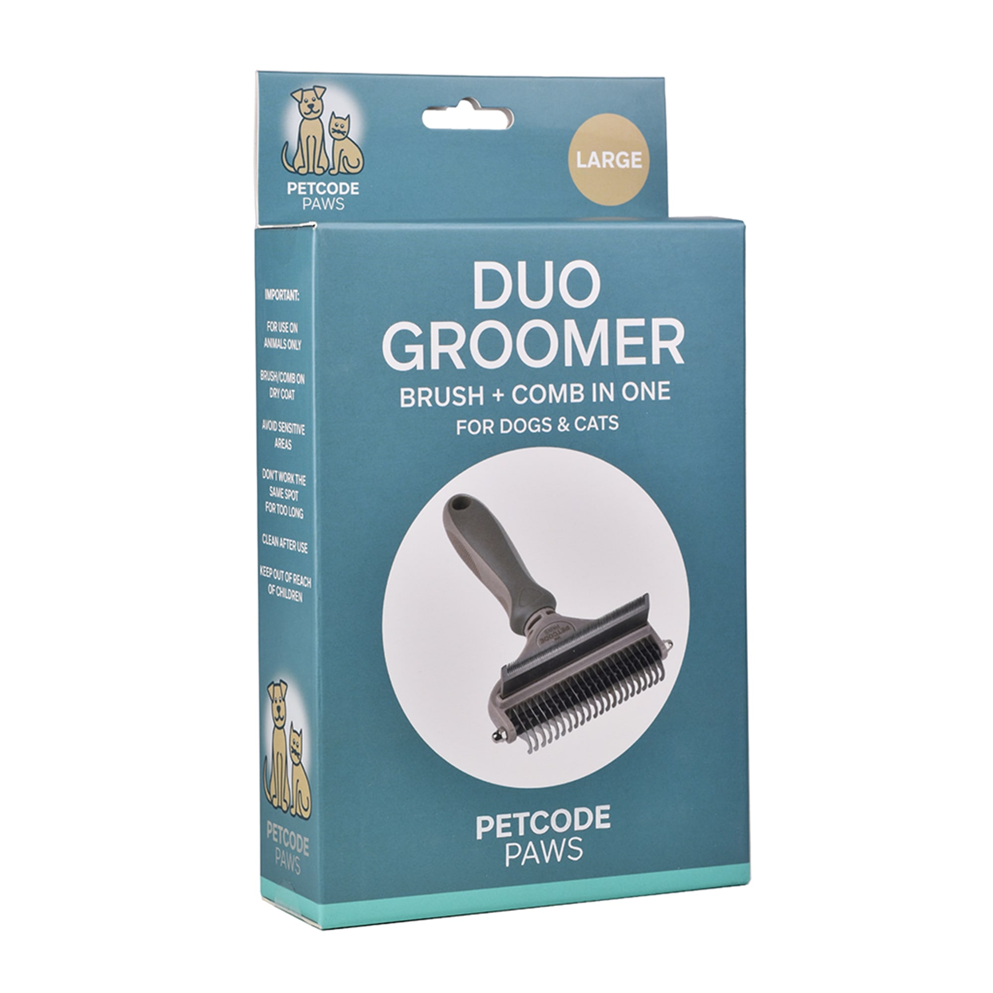 Petcode Paws Large Duo Groomer Brush + Comb in One for Dogs  Cats in Dove Gray