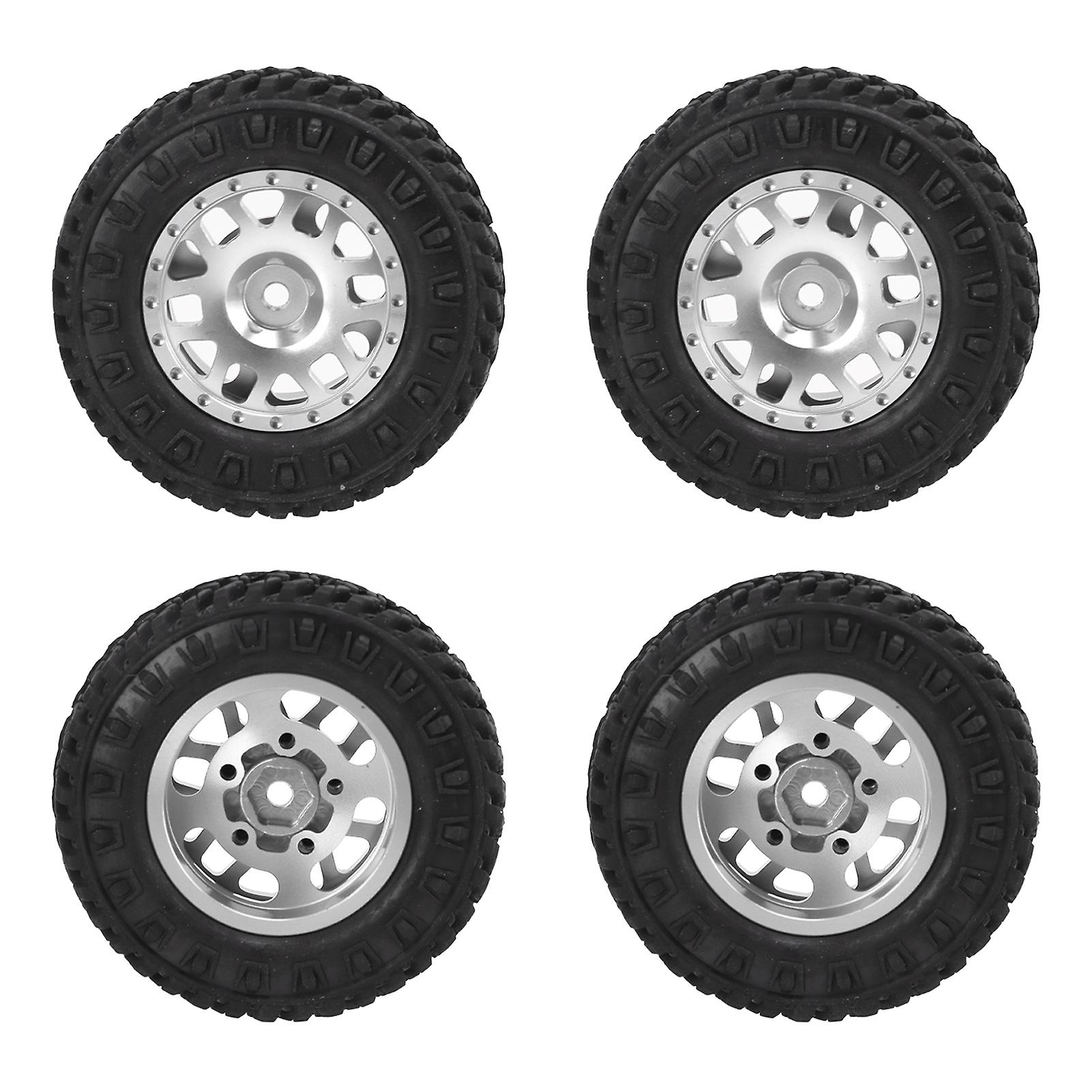 4pcs 55mm Front Rear Rubber Tires And 12 Spoke Metal Wheel Rims Set For Axial Scx24 1/24 Rc Carsilver