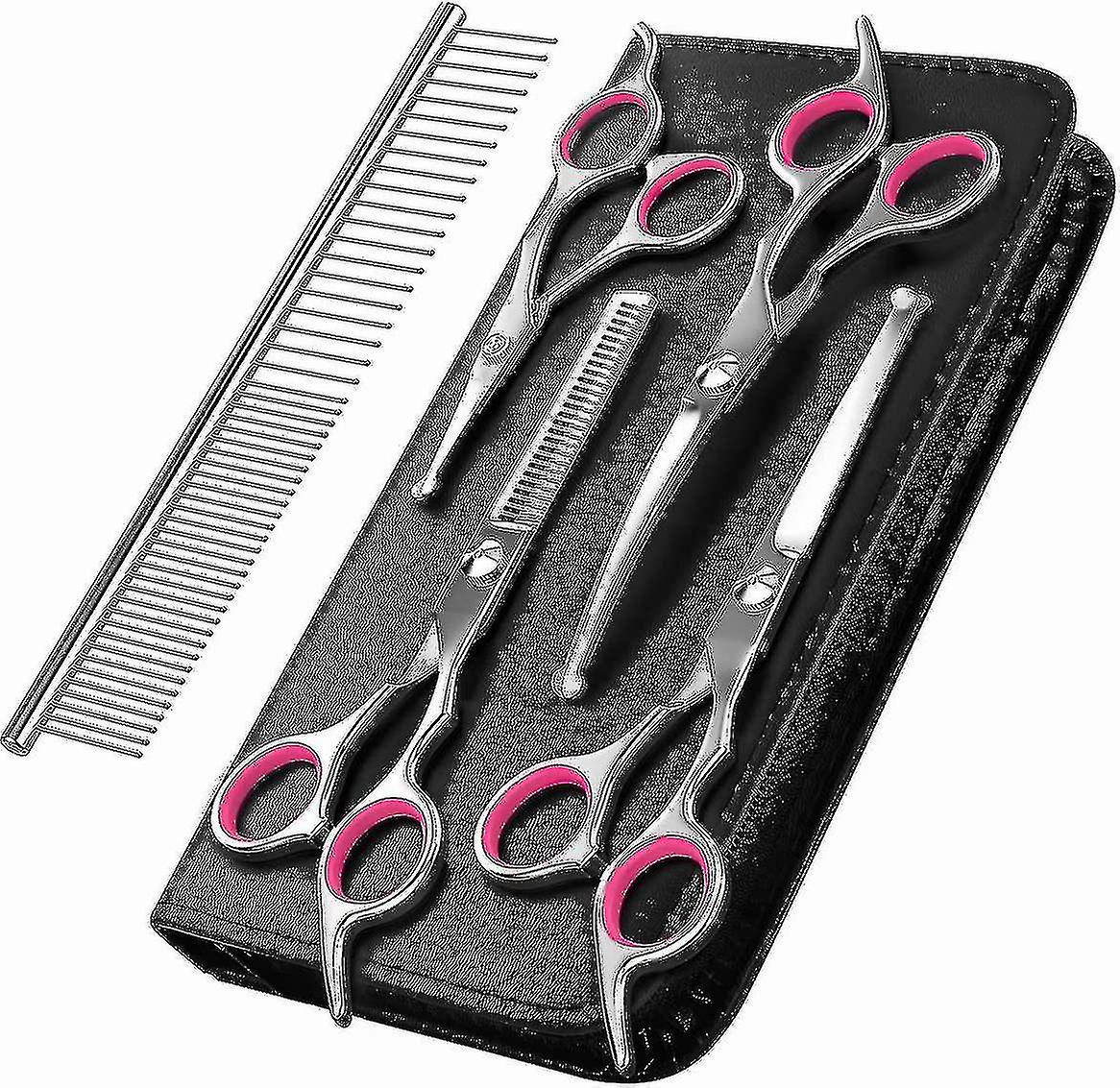 Dog Grooming Scissors， 5 Piece Titanium Coated Stainless Steel Pet Grooming Tool Set