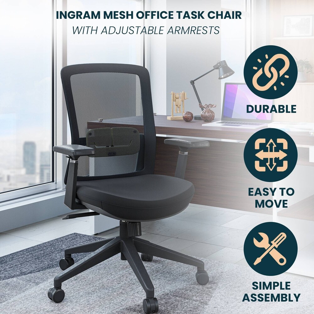 LeisureMod Ingram Modern Office Task Chair with Adjustable Armrests