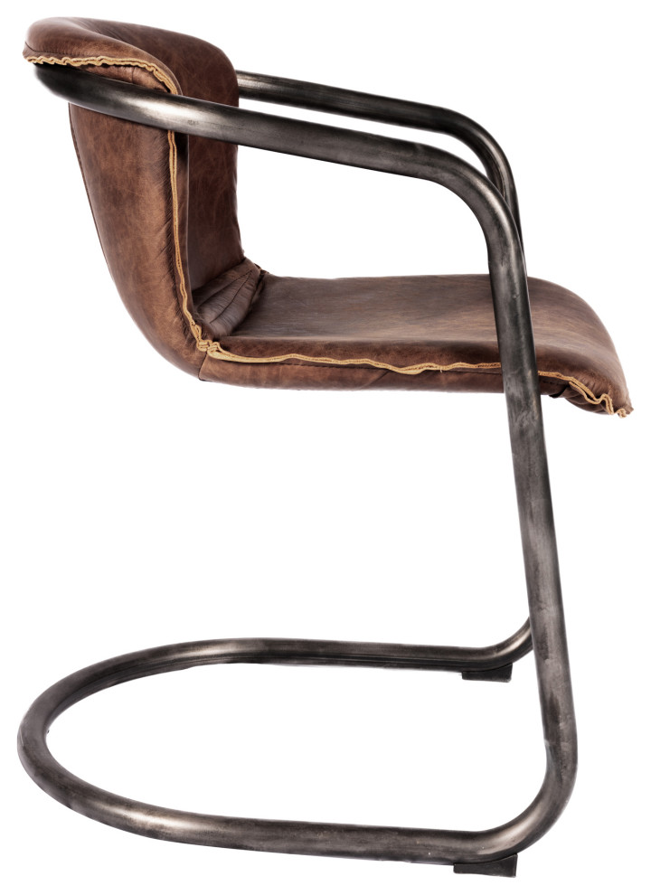 Benedict Dining Chair Grazed Brown Leather  Set of 2   Industrial   Dining Chairs   by Moe  x27s Home Collection  Houzz