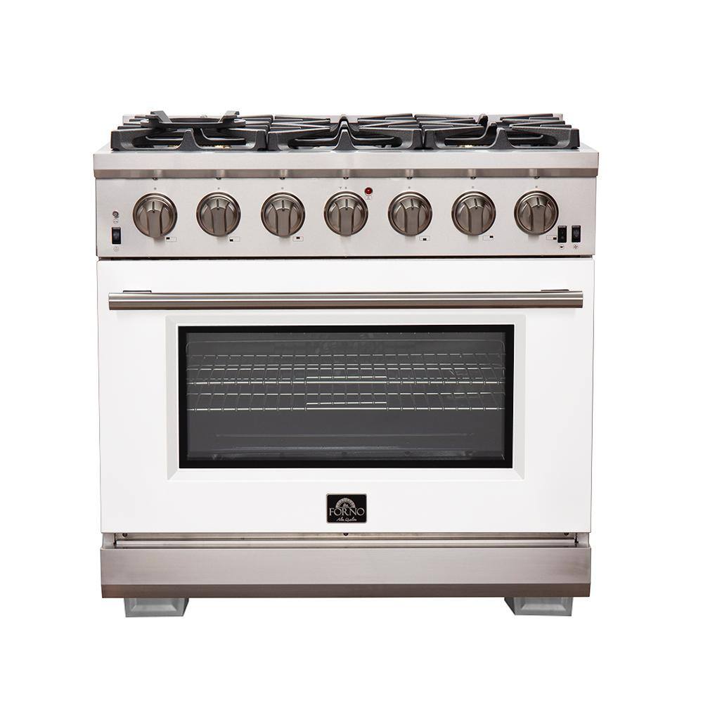 Forno Capriasca 36 in. 5.36 cu. ft. Gas Range with 6 Gas Burners Oven in Stainless Steel with White Door FFSGS6260-36WHT