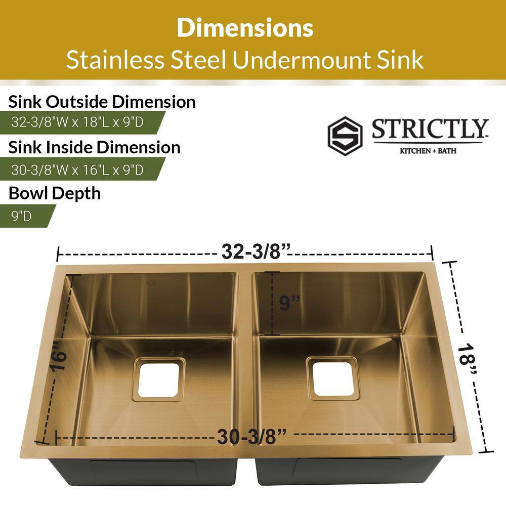 S STRICTLY KITCHEN + BATH R5050S-Gold 16 Gauge Stainless Steel 32 38