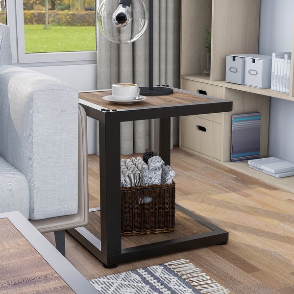 Furniture of America Farrow Rustic Dark Walnut and Sand Black Side Table