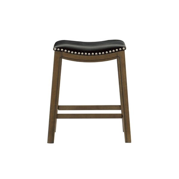 Nailhead Wood Pub-Height Kitchen Counter Bar Stool Square Seat， Black