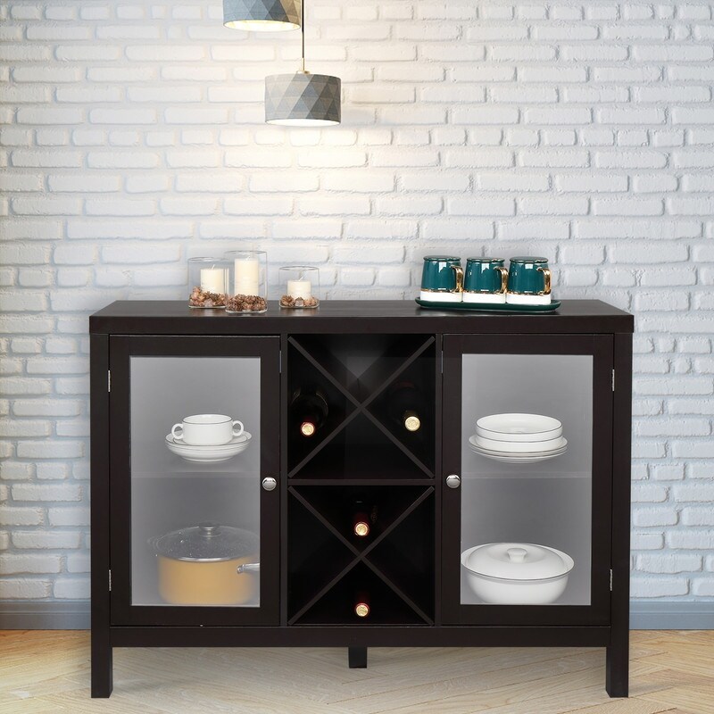 Transparent Double Door Sideboard Entrance Cabinet with X shaped Wine Rack