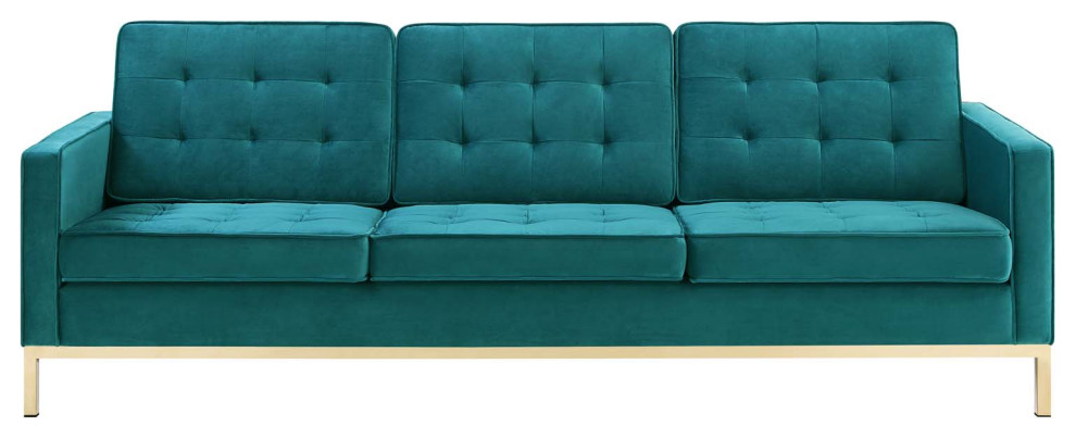 Loft Gold Stainless Steel Leg Performance Velvet Sofa   Contemporary   Sofas   by PARMA HOME  Houzz