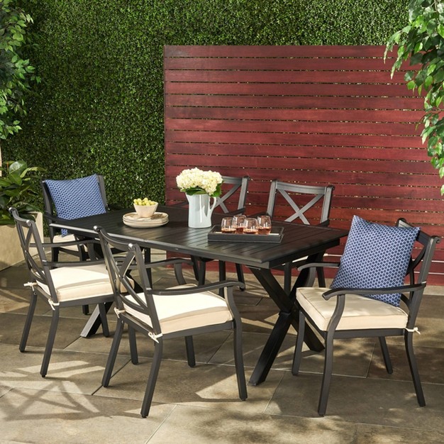 Exuma 7pc Cast Aluminum Dining Set Black Christopher Knight Home