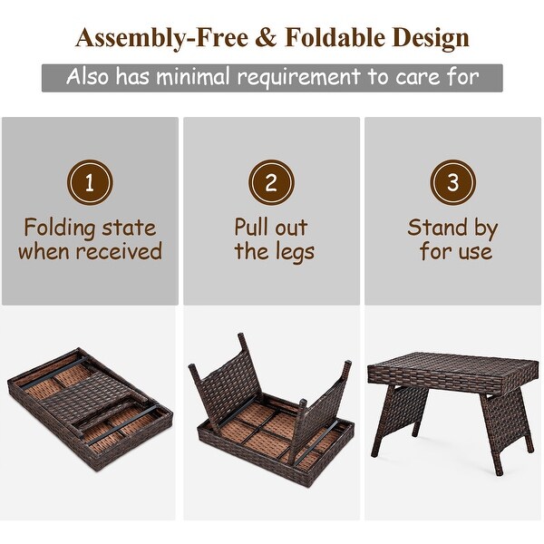 Outdoor Wicker Table Patio Rattan Folding Coffee Table Side Table