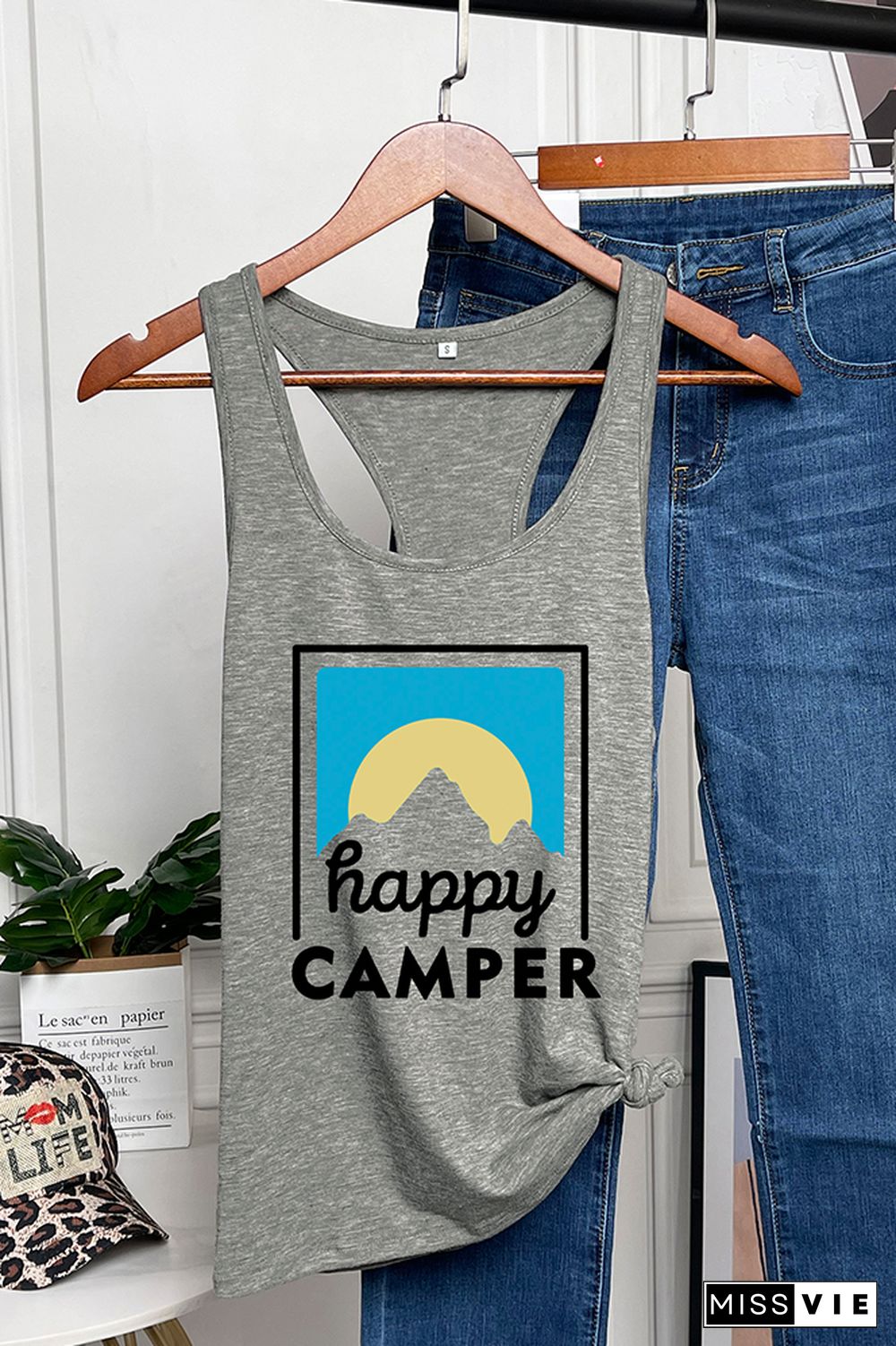 Happy Camper Printed Sleeveless Tank Top Wholesale