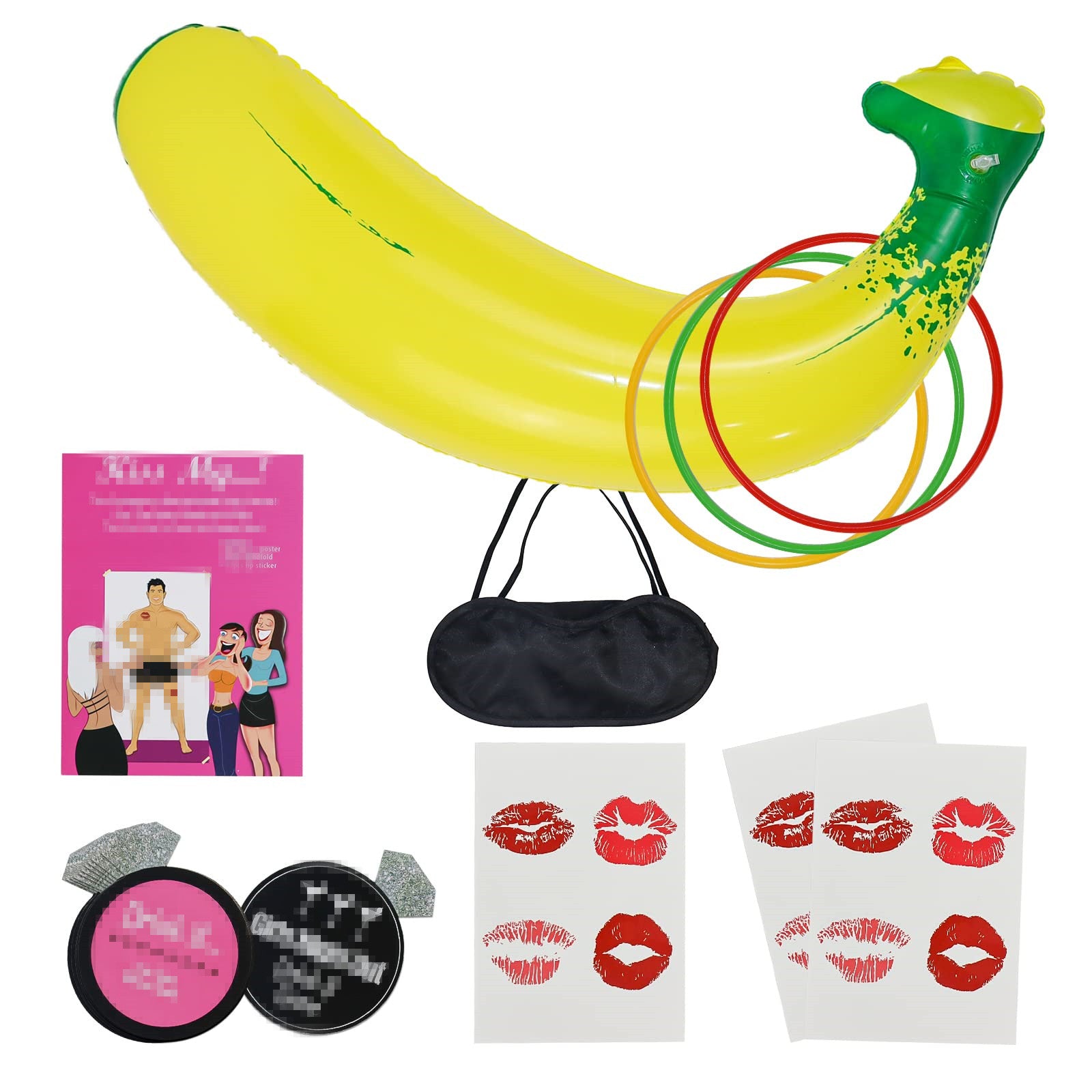 39 Pcs Bachelorette Party Favor Inflatable Banana Ring Toss Game Set with Novelty Stickers Eye Mask