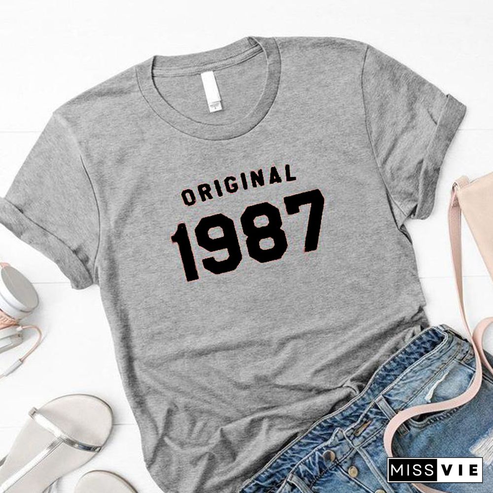 Original 1987 T Fashion Shirts Cotton Aesthetic 35th Birthday Women T-shirt Funny Graphic Casual Crew Neck Short Sleeve Top Tees