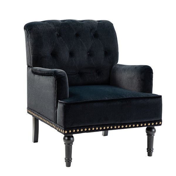 Geltrude Transitional Upholstered Button Tufted Club Chair with turned wooden Legs by HULALA HOME