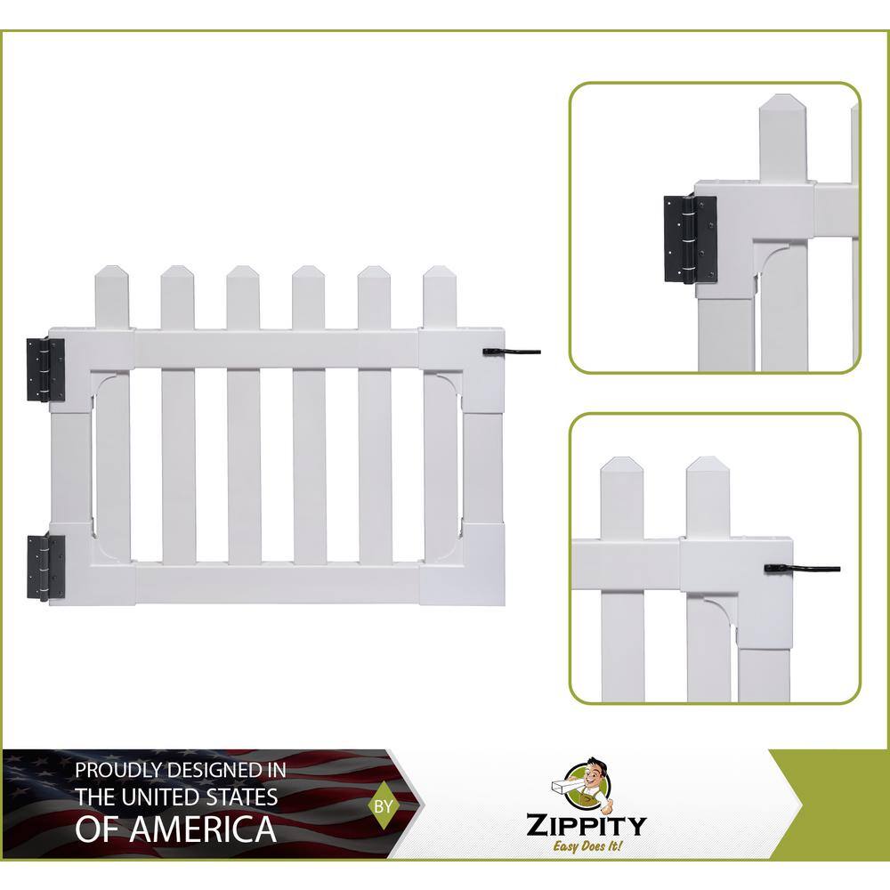 Zippity Outdoor Products 3-12 ft. x 2-58 ft. Newport Vinyl Picket Fence Gate with Stainless Steel Hardware ZP19004