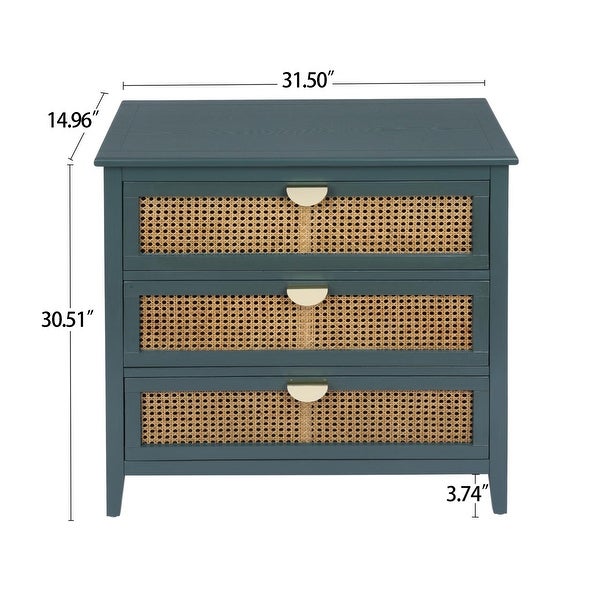 3 Drawer Cabinet，Natural rattan，American Furniture，Suitable for bedroom， living room， study