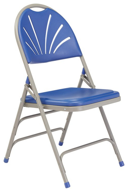 NPS 1100 Series 34.5 quotDeluxe Fan Back Metal Folding Chair in Blue (Set of 4)   Contemporary   Folding Chairs And Stools   by Homesquare  Houzz