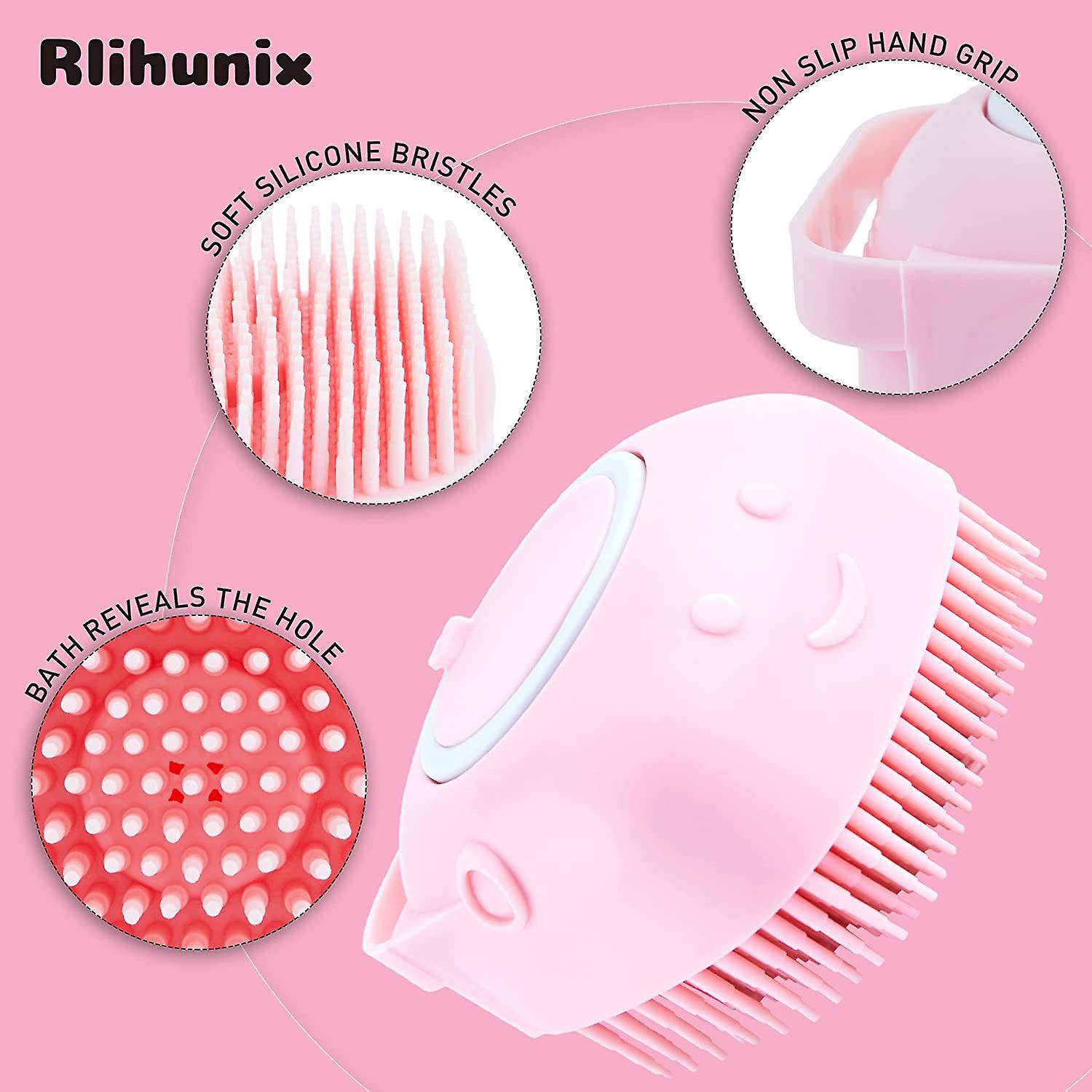 Dog Bath Brush， Pet Massage Brush Shampoo Dispenser， Soft Silicone Brush Rubber Bristle For Dogs， Pink