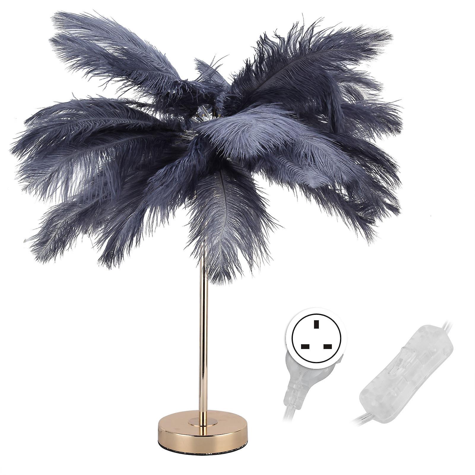 G4 Ostrich Feather Table Lamp Night Light Bedside Light Decoration Lamp For Bedroom Wedding Roomgray Uk Plug 230v