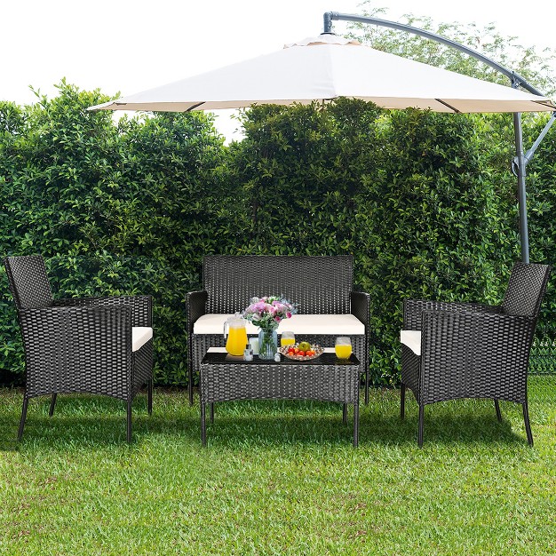 Costway 4pcs Patio Furniture Set Rattan Wicker Conversation Set Outdoor