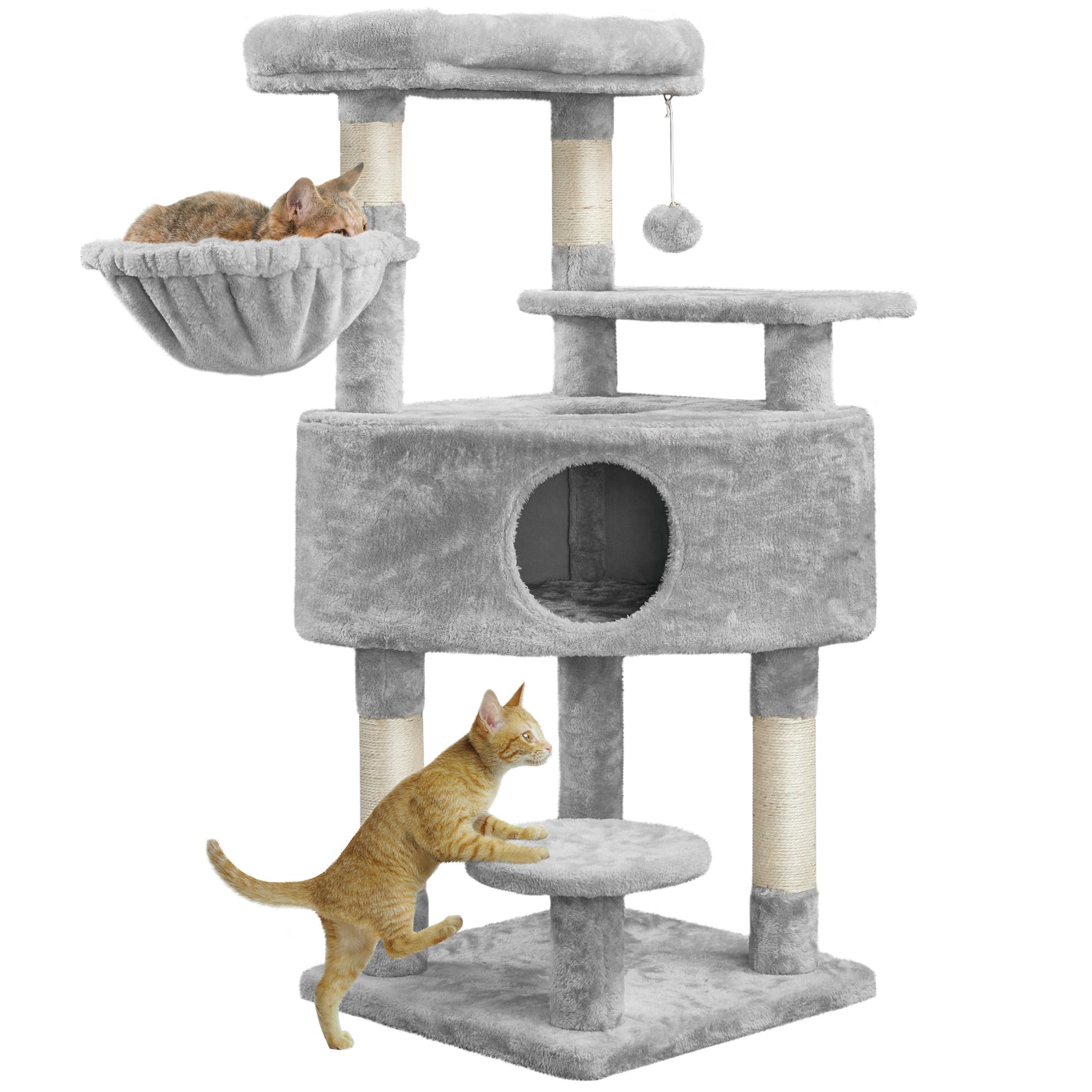 TOPEAKMART Light Gray 3-Level Cat Activity Tower with Basket， 46