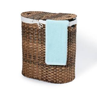 Seville Classics Mocha Hand-Woven Oval Double Laundry Hamper with Removable Liner WEB547