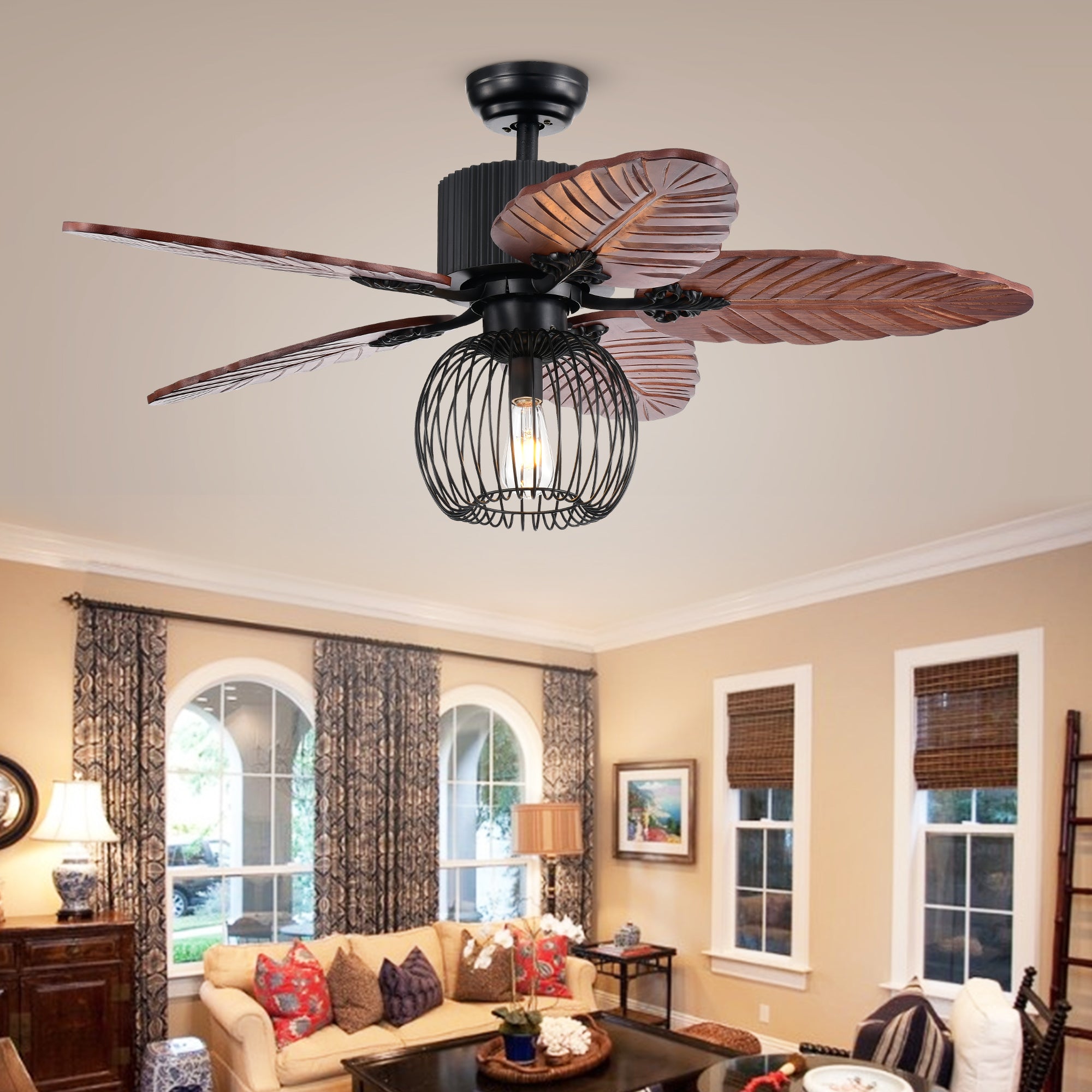 Aguano 48-inch Lighted Ceiling Fan and Broad Leaf Blades (remote controlled)