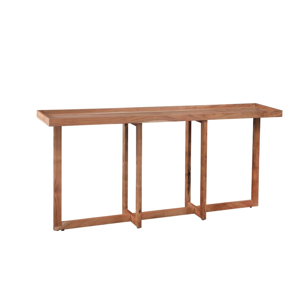 Naples Natural Acacia Solid Wood Rectangular Tray Top Sofa Console Table