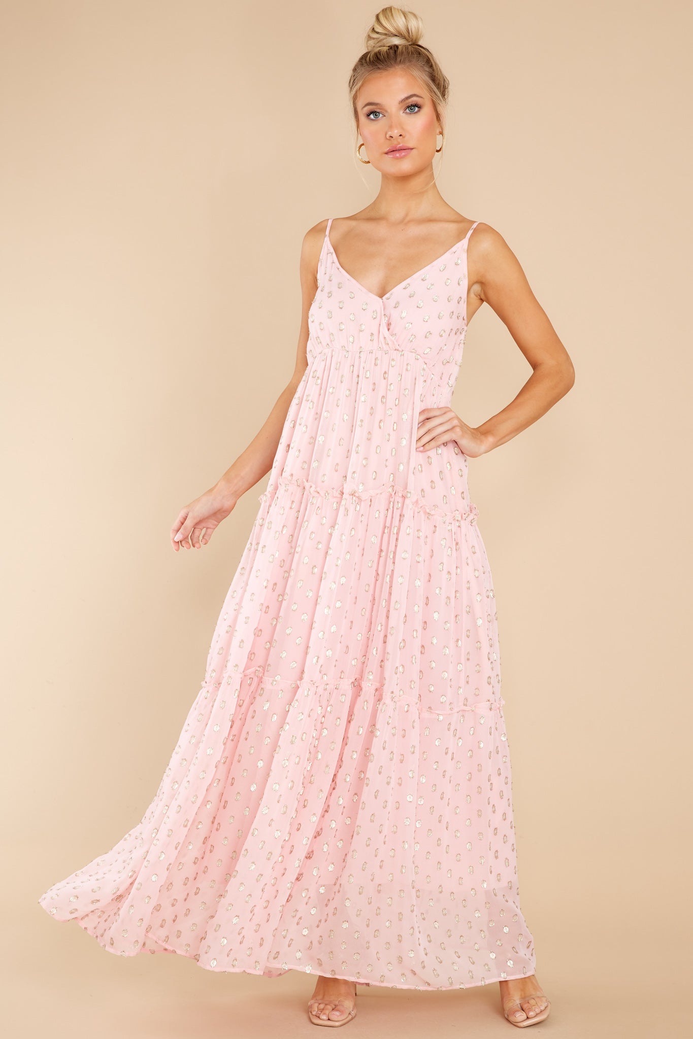 Star In My Eyes Pink And Gold Print Maxi Dress