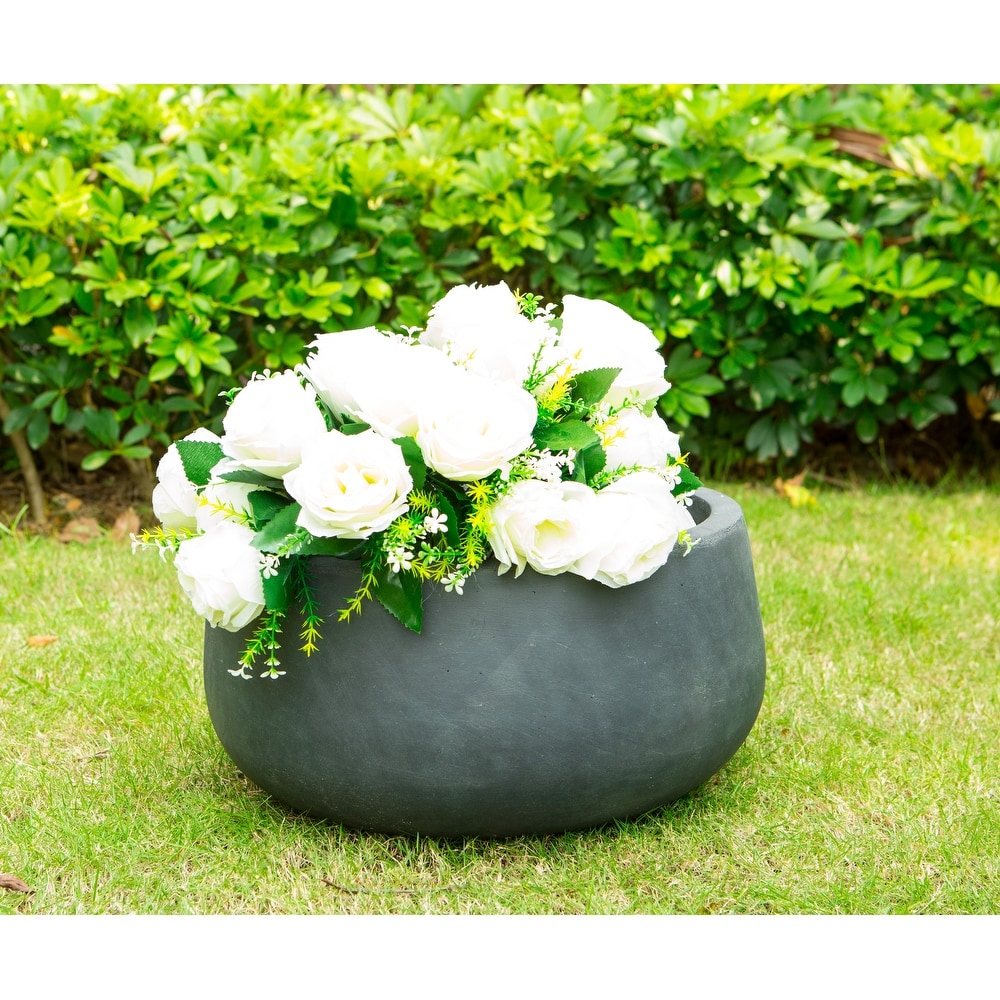 Kante Lightweight Concrete Outdoor Round Bowl Planter  Small  8 Inch Tall