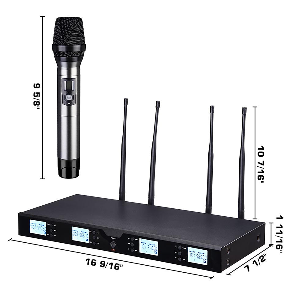 Yescom Pro 4 Channel 262' Wireless UHF Microphone System 4 Handheld Mics