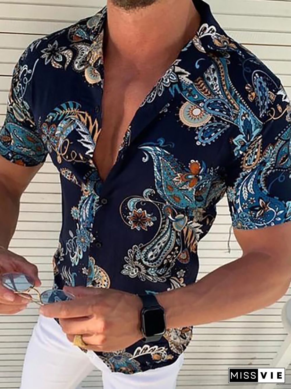 Men's Casual Printed Short Sleeve Shirt