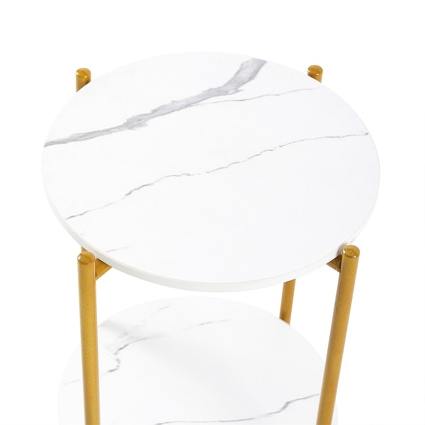 Round 2-layer End Table with Whole Marble Tabletop