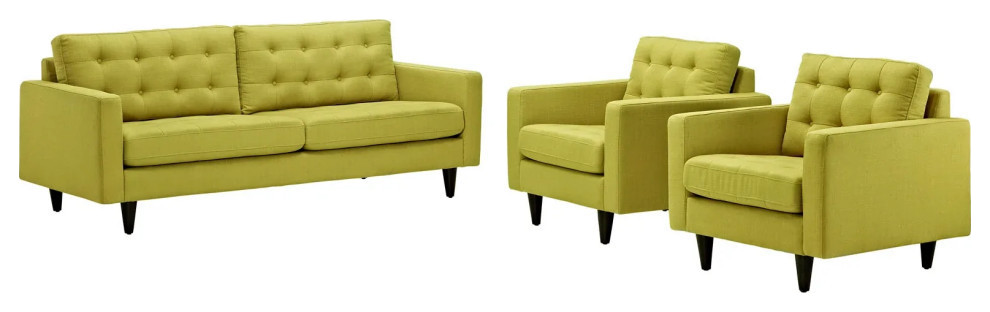 Melanie Wheatgrass Sofa and Armchairs 3 Piece Set   Midcentury   Living Room Furniture Sets   by Peachtree Fine Furniture  Houzz