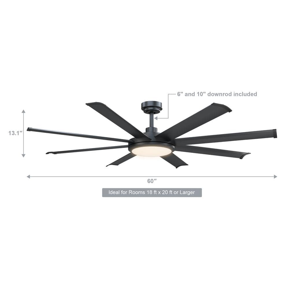 Parrot Uncle Kaitylyn 60 in Matte Black Downrod Mount LED Ceiling Fan with Light and Remote Control