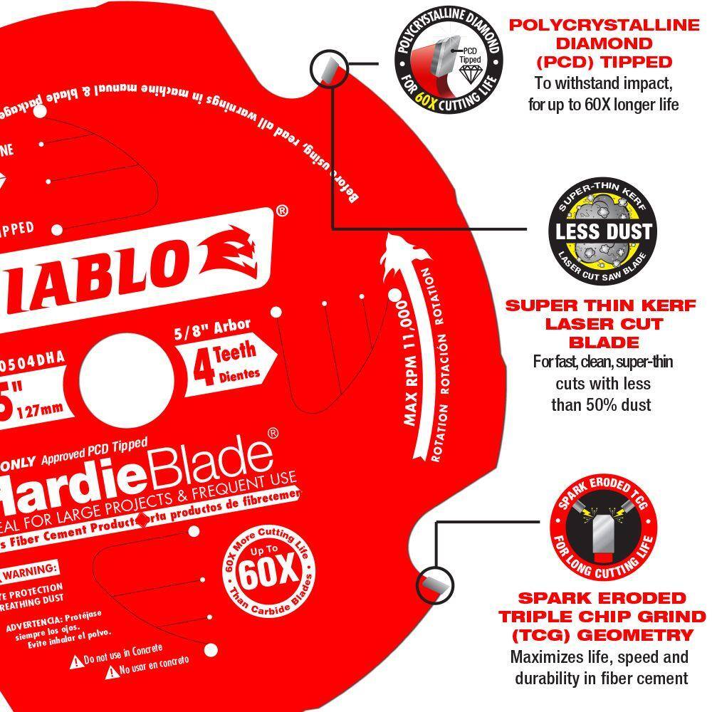 DIABLO HARDIEBlade 5 in. x 4-Tooth Polycrystalline Diamond (PCD) Tipped Fiber Cement Circular Saw Blade D0504DHA