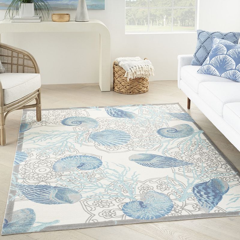 Waverly Sun N' Shade Coastal Mandala Indoor Outdoor Rug