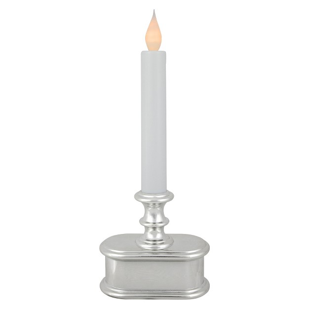 Pre lit Led White And Silver Lighted Christmas Candle Lamp