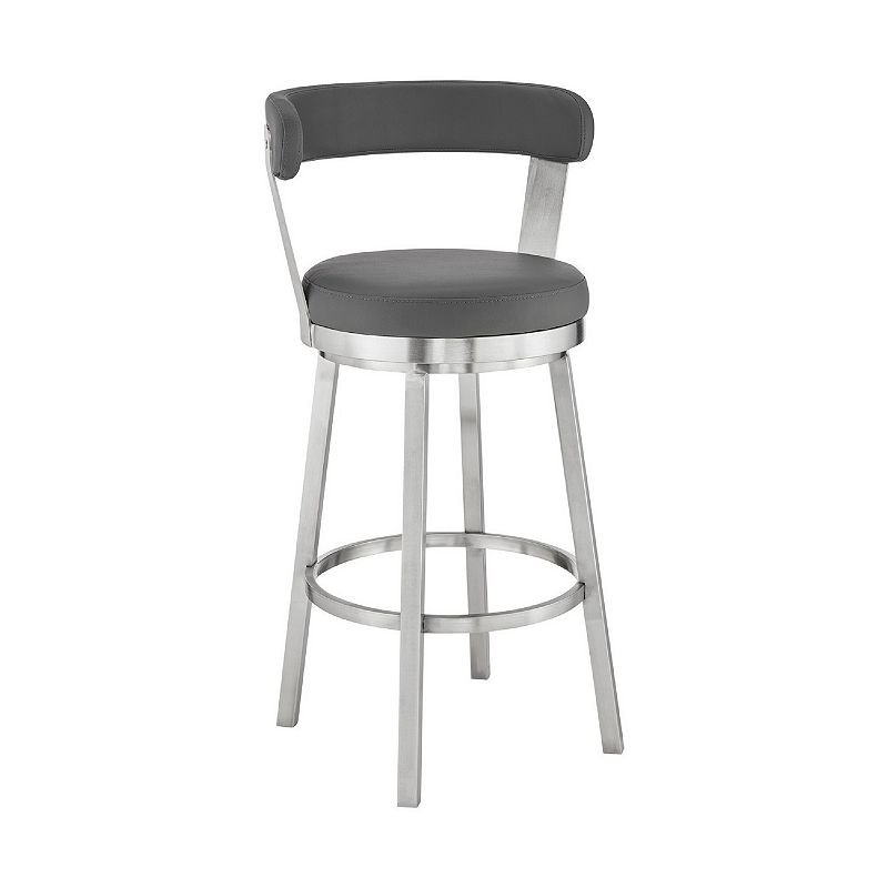 Swivel Barstool with Curved Open Back and Metal Legs， Gray and Silver