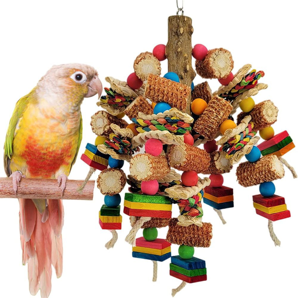 Bird Toys，Multi-Color Wooden Block Bird Toys， Natural Parrot chew Toys for African Grey Parrots， Small and Medium-Sized Macaws Food Grade Toys， Love Birds Parrot cage Toys