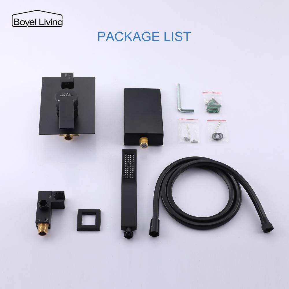 Boyel Living Single-Handle Wall Mount Roman Tub Faucet with Hand Shower in Matte Black SMD-88020B