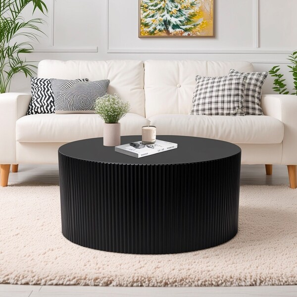 Minimalist Wave Stripe Coffee Table，Modern Round Coffee Table，Drum Circle Coffee Table for Living Room，Bedroom