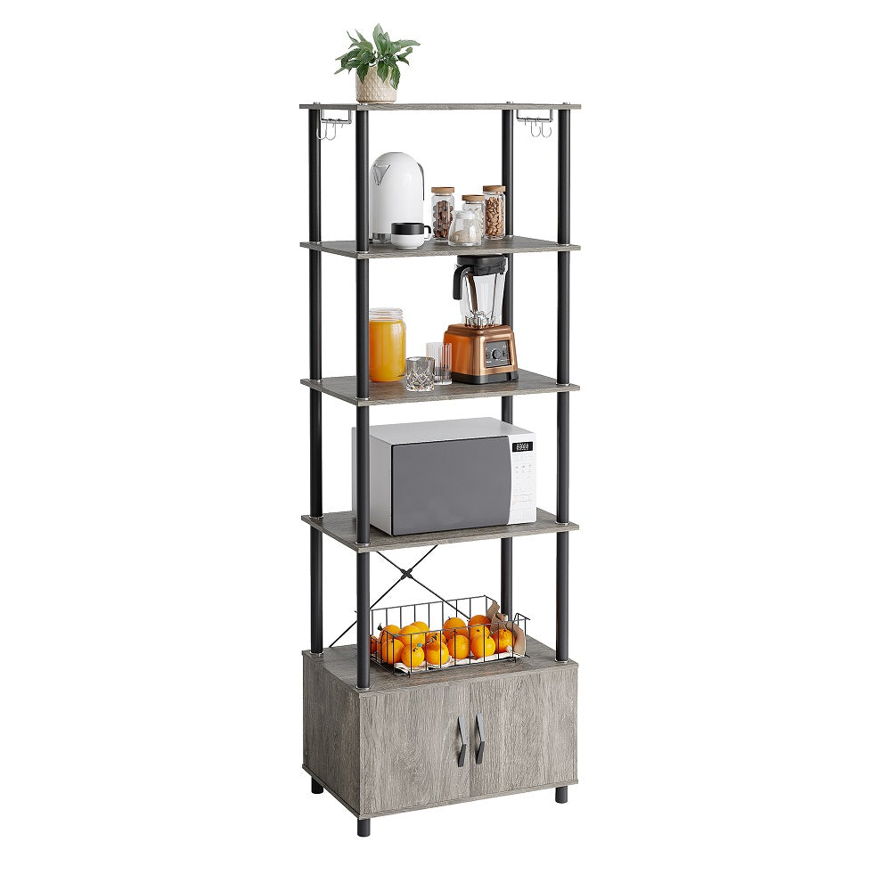 Bestier 5 Tier Kitchen Baker's Rack with Storage Cabinet Microwave Stand in Grey