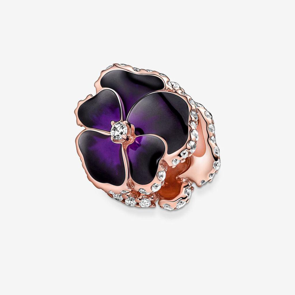 PANDORA  Deep Purple Pansy Flower Charm