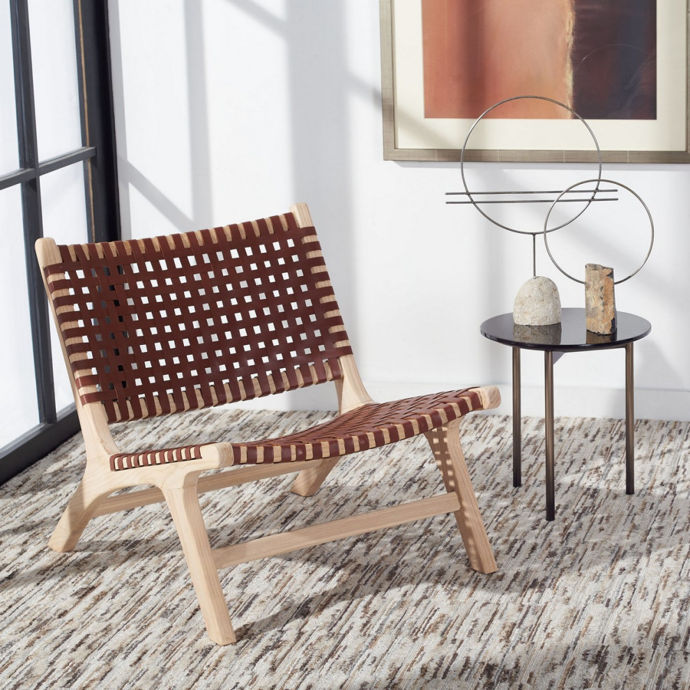 Lana Leather Woven Accent Chair Natural/Cognac   Transitional   Armchairs And Accent Chairs   by Peachtree Fine Furniture  Houzz