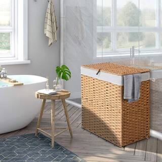 110L Rattan Laundry Basket Hamper with 2 Removable Liner Bags Natural hamper-133