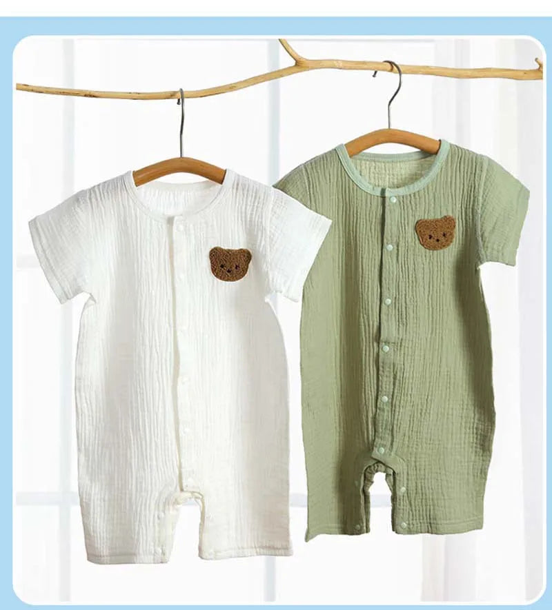 Baby Romper Muslin Short Sleeves Jumpsuit for Girls Boys Cute Bear One-Pieces Clothing Newborn Summer Thin Bodysuits