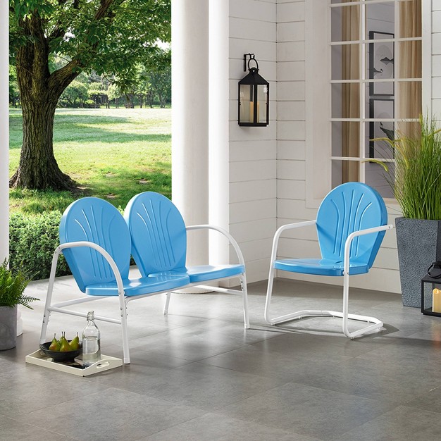 Griffith 2pc Outdoor Seating Set Blue Crosley