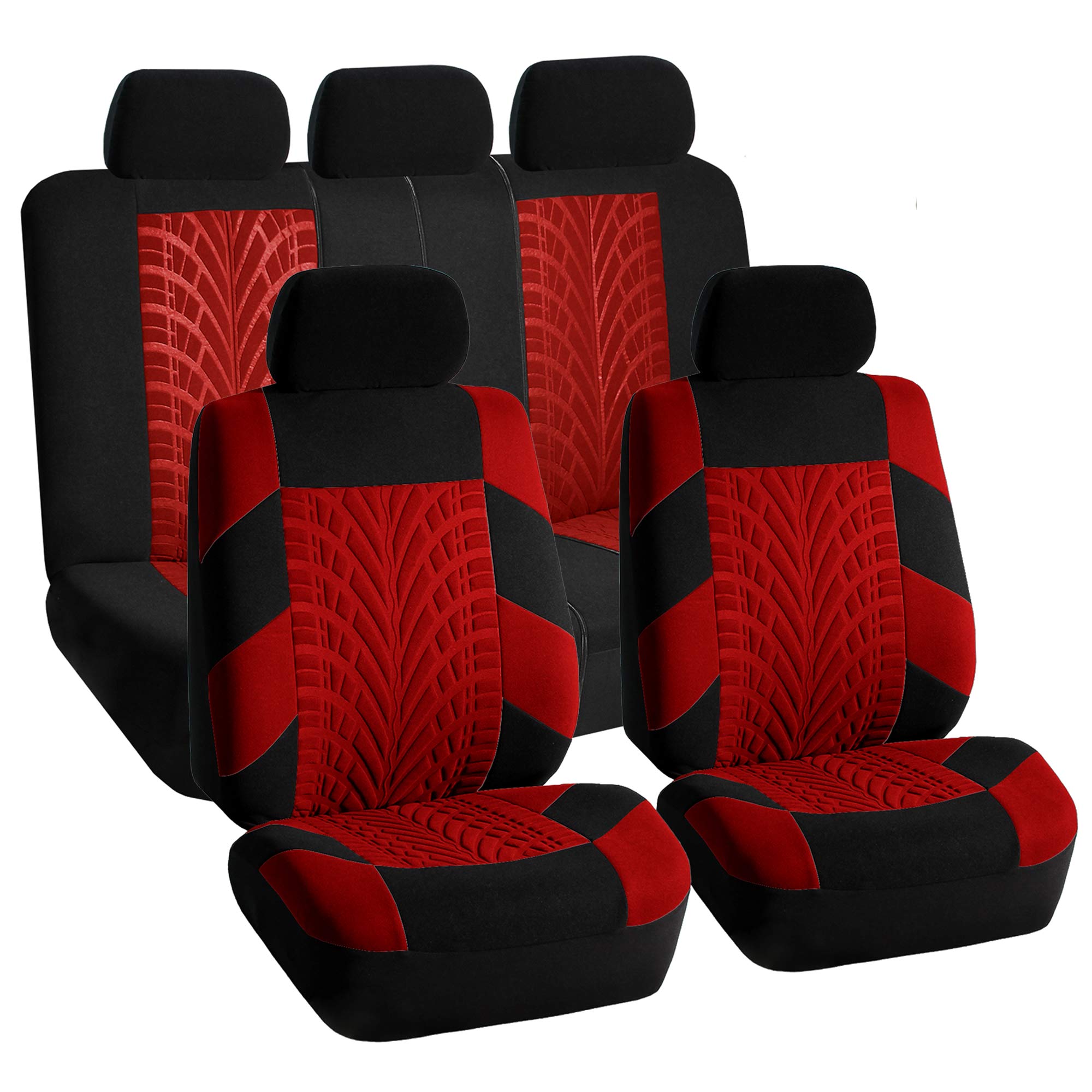 FH Group FH Travel Master Car Seat Covers for Auto Complete Seat Covers Set with Gray Premium Carpet Floor Mats Red Black