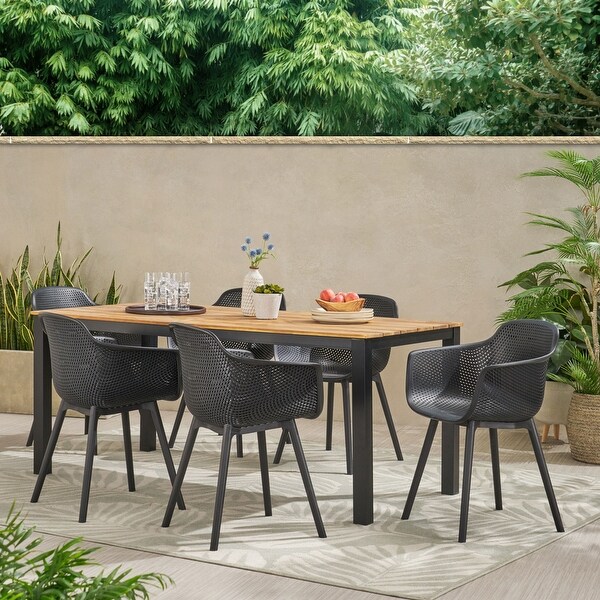 Palmilla Outdoor Wood and Resin Outdoor 7 Piece Dining Set by Christopher Knight Home